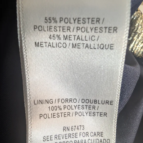 Taylor Black, Navy And Gold Long Sleeve Tiered Dress Size 16 - Picture 6 of 10